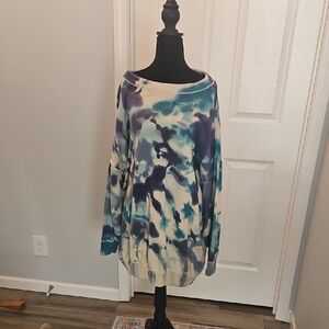 L/XL Natural Life Tie Dye Sweater Cream Blue